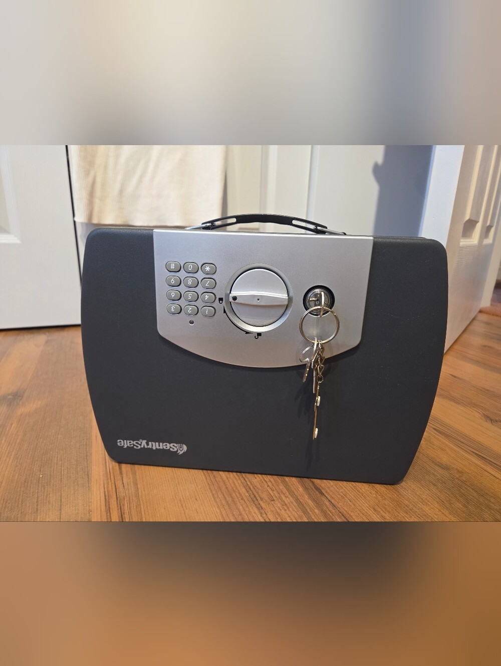 Portable Home Safe with Key and Digital Lock - Black/Silver
